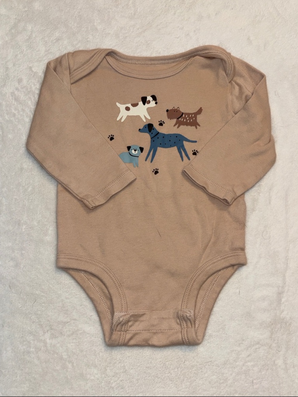 (3 for $10) PEKKLE Baby Long-Sleeve Dog Print Bodysuit - Tan baby clothing